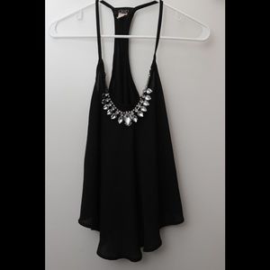 Deb’s dressy blouse with embellished necklace